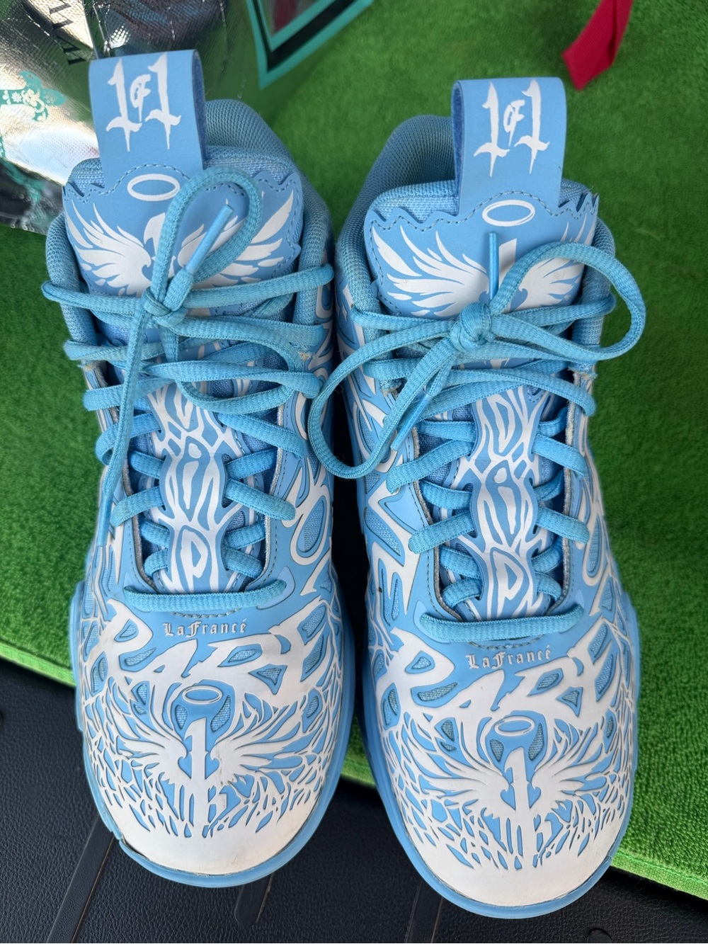 Puma Kids Light Blue and White Graphic Lace-Up Sneakers